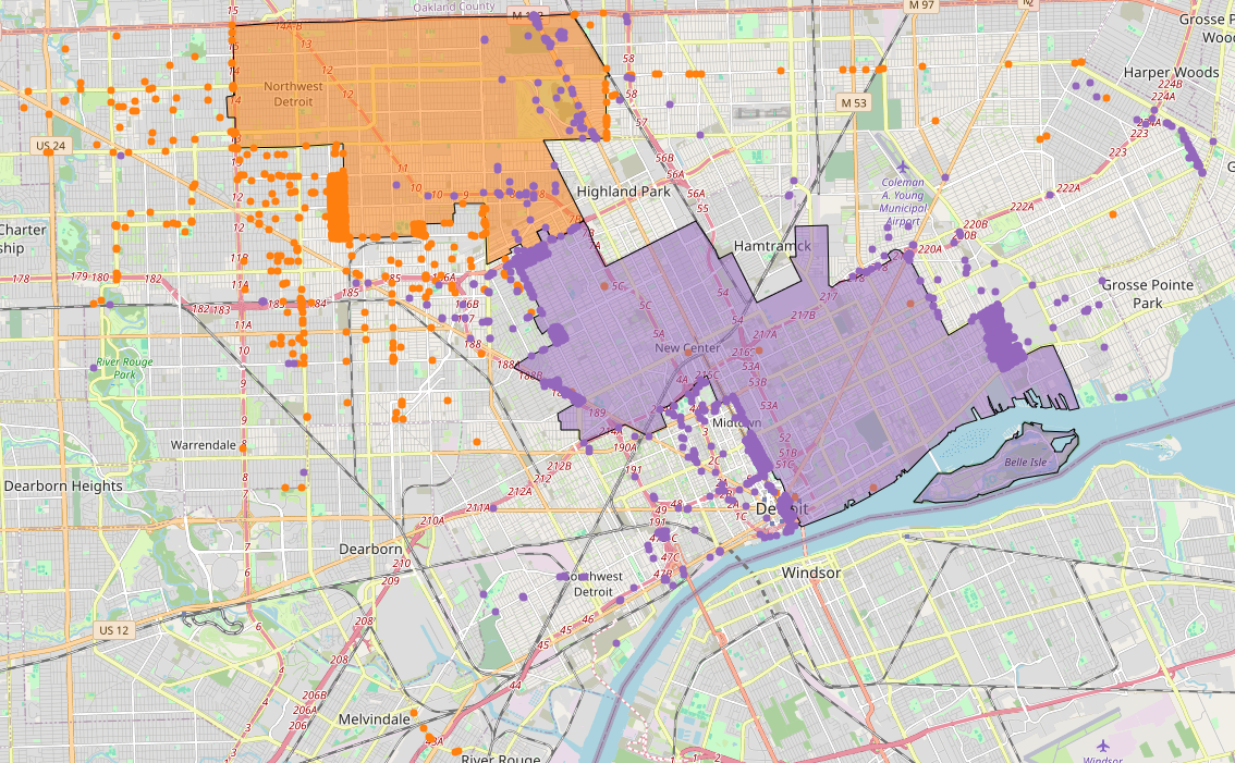 Map of Misaligned Reports for Districts 2 and 5